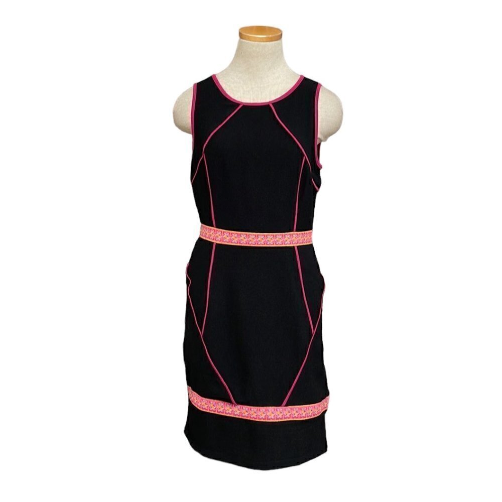 Tinley Road Midi Dress Sleeveless Black Pink Trim Sheath Size Small S
